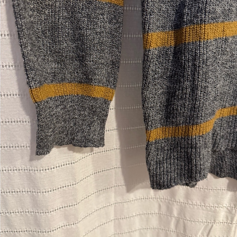 American Eagle Outfitters Gray and Gold Striped Jegging Fit Crewneck Sweater - Picture 3 of 6